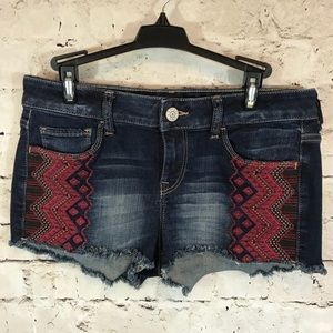 Express raw edge denim jean shorts